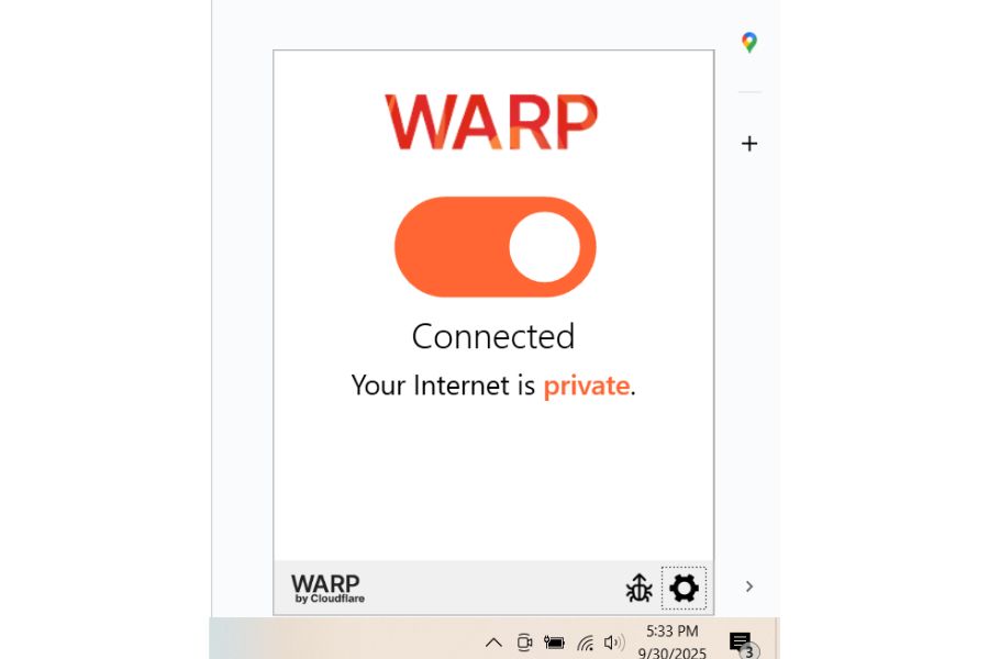 Trạng thái đã kết nối của WARP